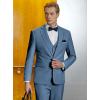 WULFUL Men’s Slim Fit Suit One Button 3-Piece Blazer Dress Business Wedding Party Jacket Vest & Pant(New-blue)