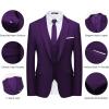 WULFUL Men’s Slim Fit Suit One Button 3-Piece Blazer Dress Business Wedding Party Jacket Vest & Pant(Purple)