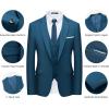 WULFUL Men’s Slim Fit Suit One Button 3-Piece Blazer Dress Business Wedding Party Jacket Vest & Pant(Teal Blue)
