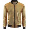 WULFUL Men’s 70s Disco Costume Party Sequin Metallic Varsity Bomber Jacket(Gold02)