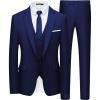 WULFUL Men’s Slim Fit Suit One Button 3-Piece Blazer Dress Business Wedding Party Jacket Vest & Pant(Blue)