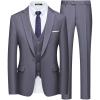 WULFUL Men’s Slim Fit Suit One Button 3-Piece Blazer Dress Business Wedding Party Jacket Vest & Pant(Dark Grey)