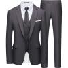 WULFUL Men’s Slim Fit Suit One Button 3-Piece Blazer Dress Business Wedding Party Jacket Vest & Pant(Grey-0127)