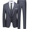 WULFUL Men’s Slim Fit Suit One Button 3-Piece Blazer Dress Business Wedding Party Jacket Vest & Pant(Grey-054)