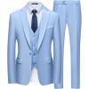 WULFUL Men’s Slim Fit Suit One Button 3-Piece Blazer Dress Business Wedding Party Jacket Vest & Pant(Light Blue)