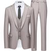 WULFUL Men’s Slim Fit Suit One Button 3-Piece Blazer Dress Business Wedding Party Jacket Vest & Pant(Light Brown-054)