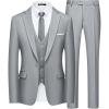 WULFUL Men’s Slim Fit Suit One Button 3-Piece Blazer Dress Business Wedding Party Jacket Vest & Pant(Light Grey)