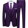 WULFUL Men’s Slim Fit Suit One Button 3-Piece Blazer Dress Business Wedding Party Jacket Vest & Pant(Purple)