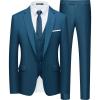 WULFUL Men’s Slim Fit Suit One Button 3-Piece Blazer Dress Business Wedding Party Jacket Vest & Pant(Teal Blue)