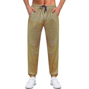 WULFUL Mens Metallic 70s Disco Costume Sequin Party Jogger Pants