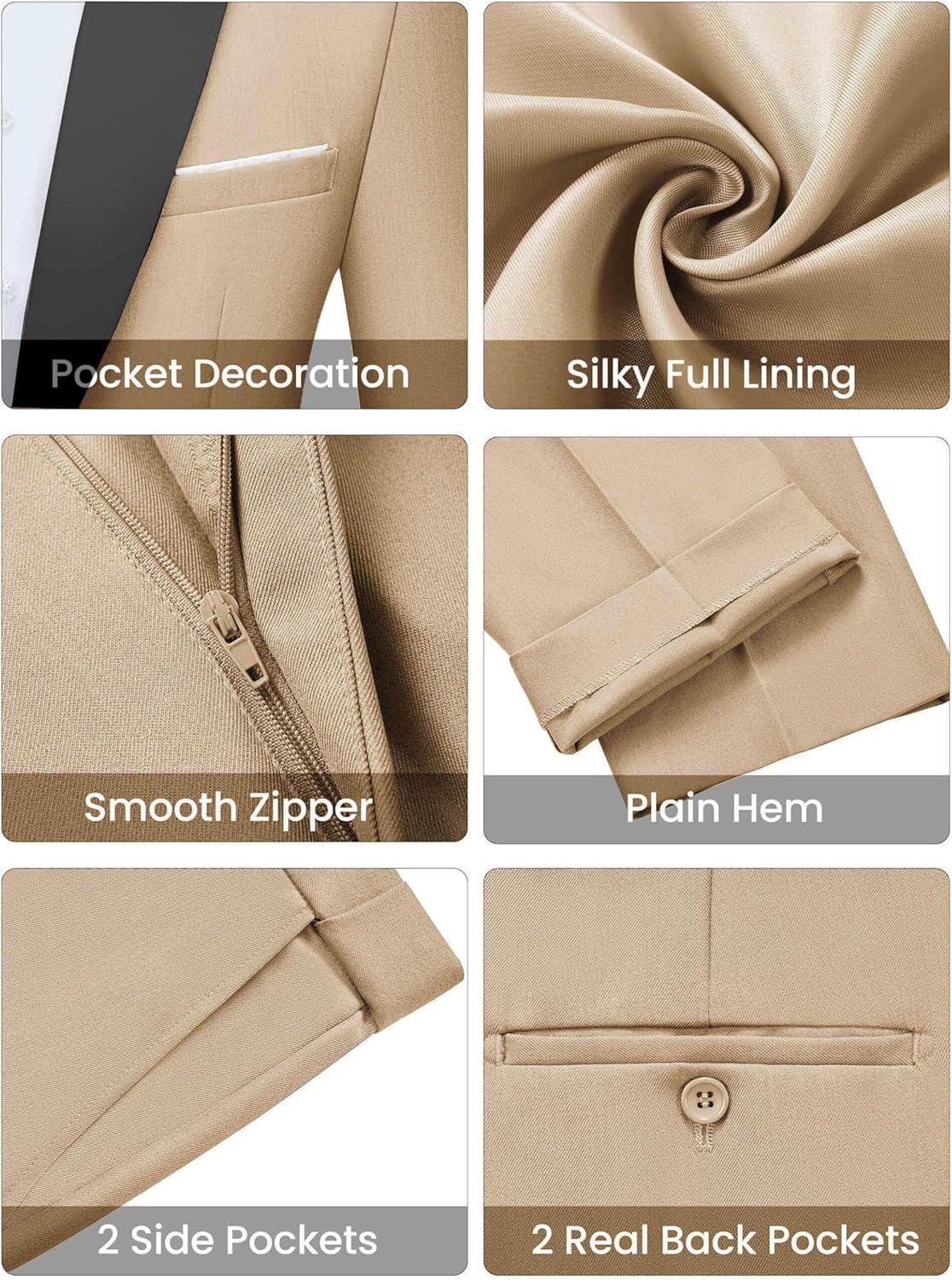 imageWULFUL Mens 2 Piece Slim Fit Suit Set One Button Blazer Jacket Pants Tuxedo Set for Prom Wedding and Business Light Brown