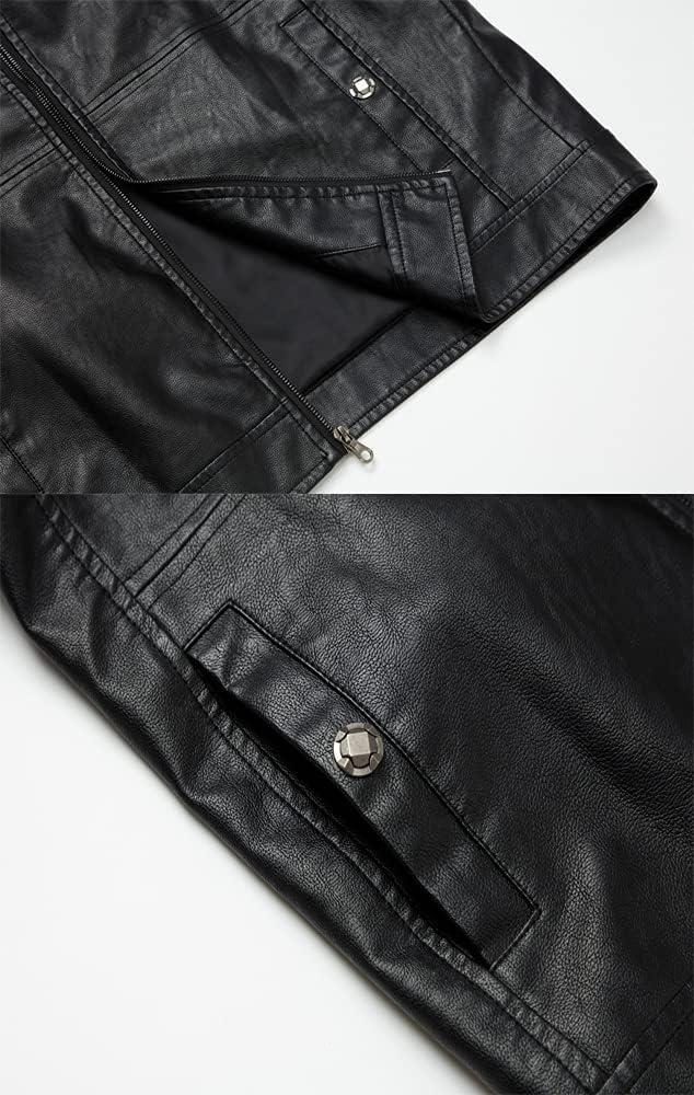 imageWULFUL Mens Stand Collar Leather Jacket Motorcycle Lightweight Faux Leather Outwear