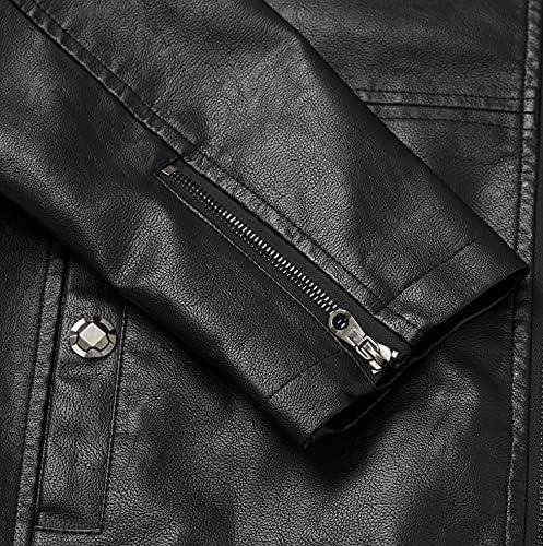 imageWULFUL Mens Stand Collar Leather Jacket Motorcycle Lightweight Faux Leather Outwear