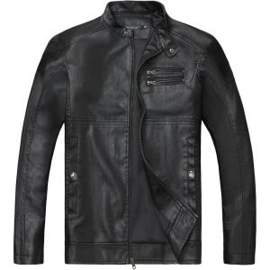 WULFUL Men’s Stand Collar Leather Jacket Motorcycle Lightweight Faux Leather Outwear