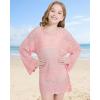 WULFUL Girl’s Crochet Long Sleeve Swimwear Cover Up Summer Beach Dress Swimsuit(Pink)