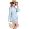 WULFUL Girl’s Crochet Long Sleeve Swimwear Cover Up Summer Beach Dress Swimsuit(Blue)