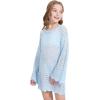 WULFUL Girl’s Crochet Long Sleeve Swimwear Cover Up Summer Beach Dress Swimsuit(Blue)