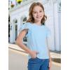 WULFUL Girls Shirts Fashion Cotton Summer Short Sleeve Tops Casual T-Shirts 4-15 Years Old(Light Blue)
