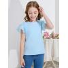 WULFUL Girls Shirts Fashion Cotton Summer Short Sleeve Tops Casual T-Shirts 4-15 Years Old(Light Blue)
