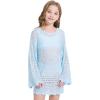 WULFUL Girl’s Crochet Long Sleeve Swimwear Cover Up Summer Beach Dress Swimsuit(Blue)