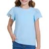 WULFUL Girls Shirts Fashion Cotton Summer Short Sleeve Tops Casual T-Shirts 4-15 Years Old(Light Blue)