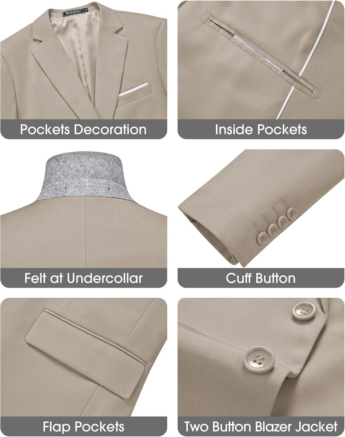 imageWULFUL Mens Slim Fit 3 Piece Suits Two Button Blazer Vest amp Pants Tuxedo Set for Business Wedding PartyChampagne