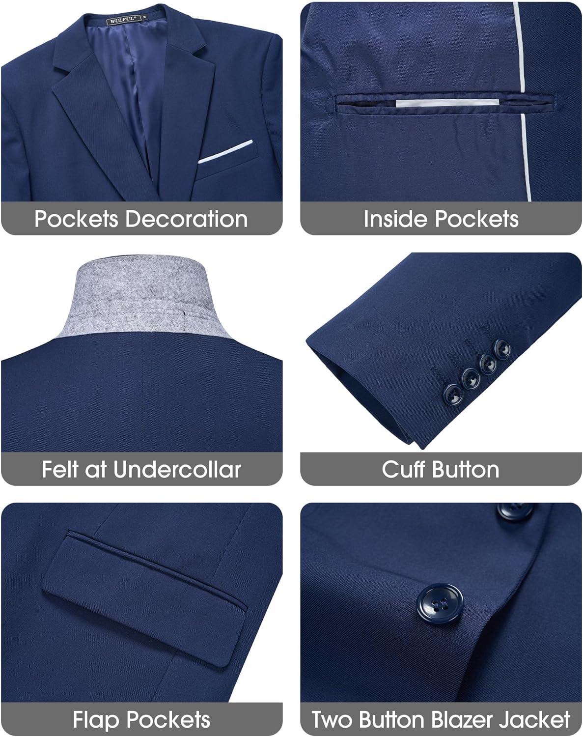 imageWULFUL Mens Slim Fit 3 Piece Suits Two Button Blazer Vest amp Pants Tuxedo Set for Business Wedding PartyNavy