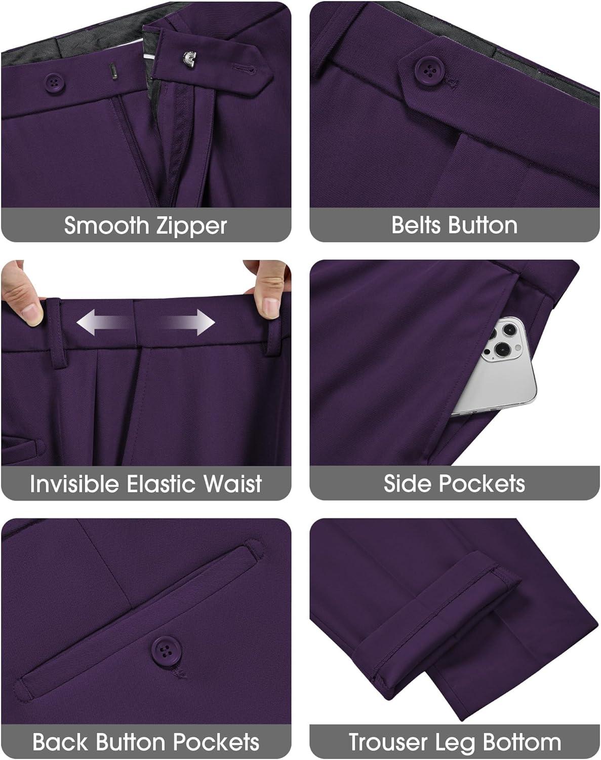 imageWULFUL Mens Slim Fit 3 Piece Suits Two Button Blazer Vest amp Pants Tuxedo Set for Business Wedding PartyPurple