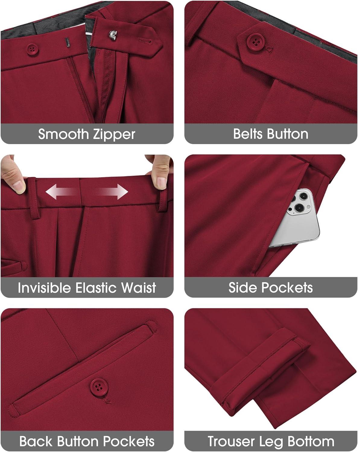 imageWULFUL Mens Slim Fit 3 Piece Suits Two Button Blazer Vest amp Pants Tuxedo Set for Business Wedding PartyRed