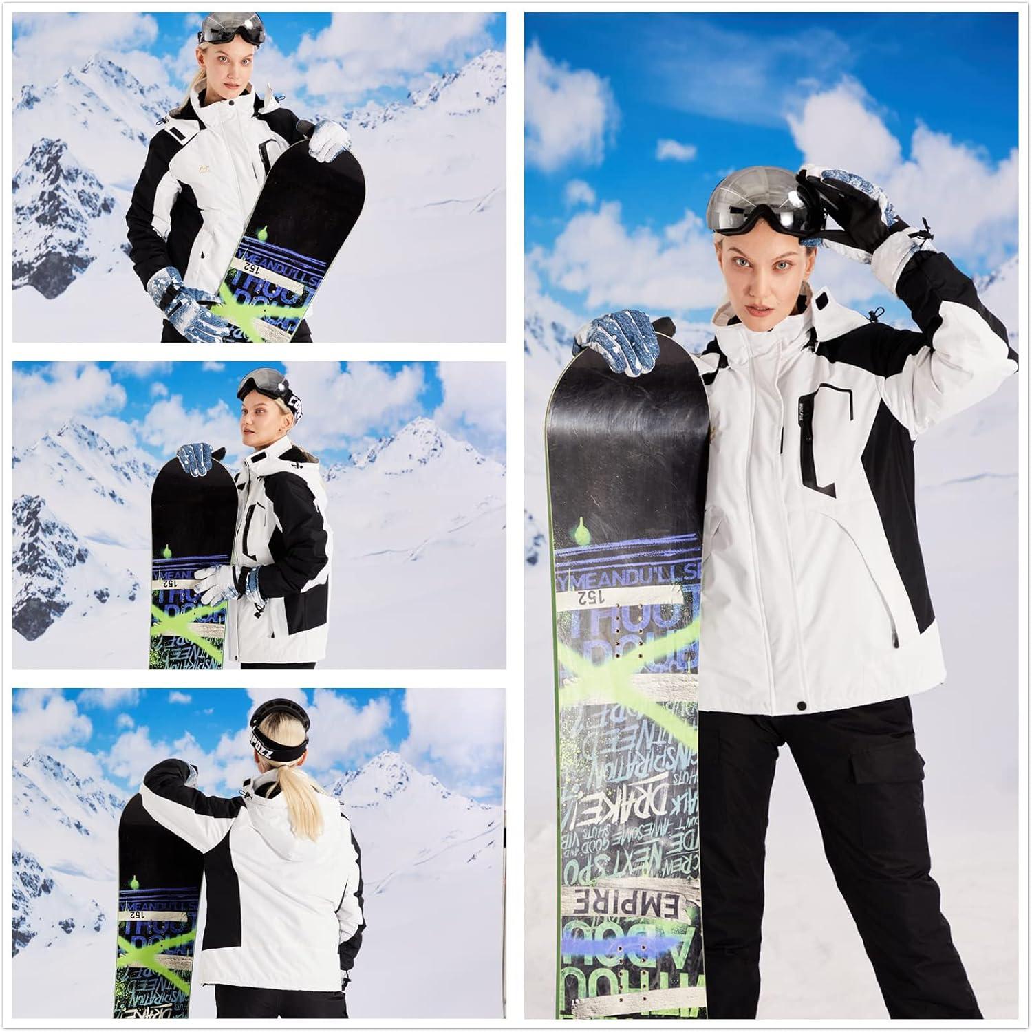 imageWULFUL Womens Waterproof Snow Ski Jacket Mountain Windproof Winter Coat with Detachable Hood