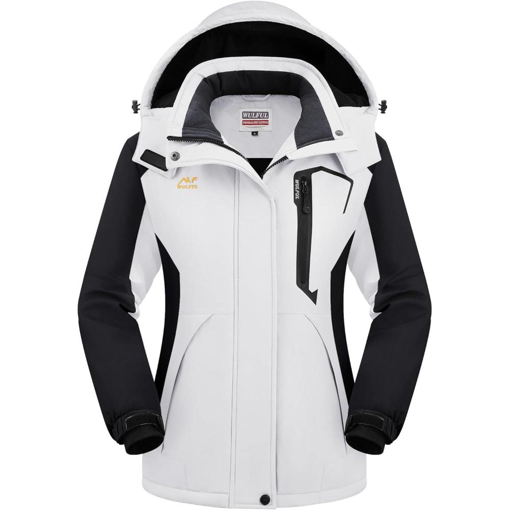imageWULFUL Womens Waterproof Snow Ski Jacket Mountain Windproof Winter Coat with Detachable Hood