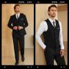 WULFUL Men’s Slim Fit 3 Piece Suits Two Button Blazer Vest & Pants Tuxedo Set for Business Wedding Party(Black)