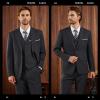 WULFUL Men’s Slim Fit 3 Piece Suits Two Button Blazer Vest & Pants Tuxedo Set for Business Wedding Party(Dark Grey)
