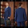 WULFUL Men’s Slim Fit 3 Piece Suits Two Button Blazer Vest & Pants Tuxedo Set for Business Wedding Party(Navy)