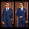 WULFUL Men’s Slim Fit 3 Piece Suits Two Button Blazer Vest & Pants Tuxedo Set for Business Wedding Party(Navy)