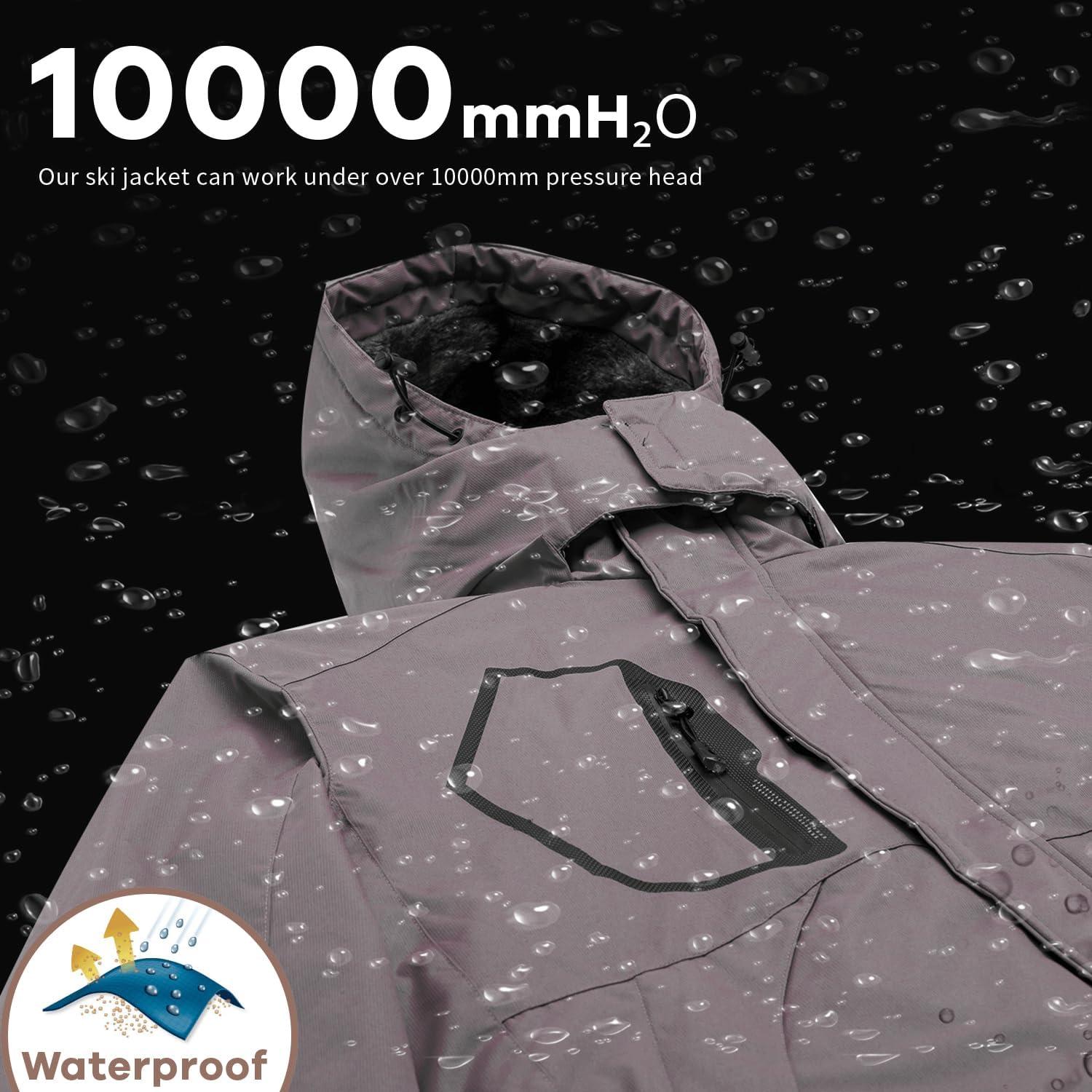 imageWULFUL Mens Waterproof Ski Jacket Warm Winter Coats Windproof Winter Jackets for Men Fleece Lined Windbreaker with HoodLight Brown