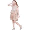 WULFUL Girls Sequin Dress Sparkly Party A-line Flutter Neckline Dual-Layer Holiday Prom Formal Dresses 5-12Y(Champagne)