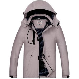WULFUL Men’s Waterproof Ski Jacket Warm Winter Coats Windproof Winter Jackets for Men Fleece Lined Windbreaker with Hood(Light Brown)