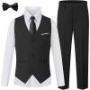 WULFUL Boys Suits 5-Pieces Formal Slim Fit Tuxedo Suit Set,Teen Suits for Wedding Ring Bearer Church Outfit(Black)