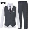 WULFUL Boys Suits 5-Pieces Formal Slim Fit Tuxedo Suit Set,Teen Suits for Wedding Ring Bearer Church Outfit(Dark Grey)