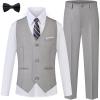WULFUL Boys Suits 5-Pieces Formal Slim Fit Tuxedo Suit Set,Teen Suits for Wedding Ring Bearer Church Outfit(Light Grey)