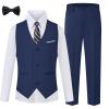 WULFUL Boys Suits 5-Pieces Formal Slim Fit Tuxedo Suit Set,Teen Suits for Wedding Ring Bearer Church Outfit(Navy)