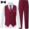 WULFUL Boys Suits 5-Pieces Formal Slim Fit Tuxedo Suit Set,Teen Suits for Wedding Ring Bearer Church Outfit(Wine Red)