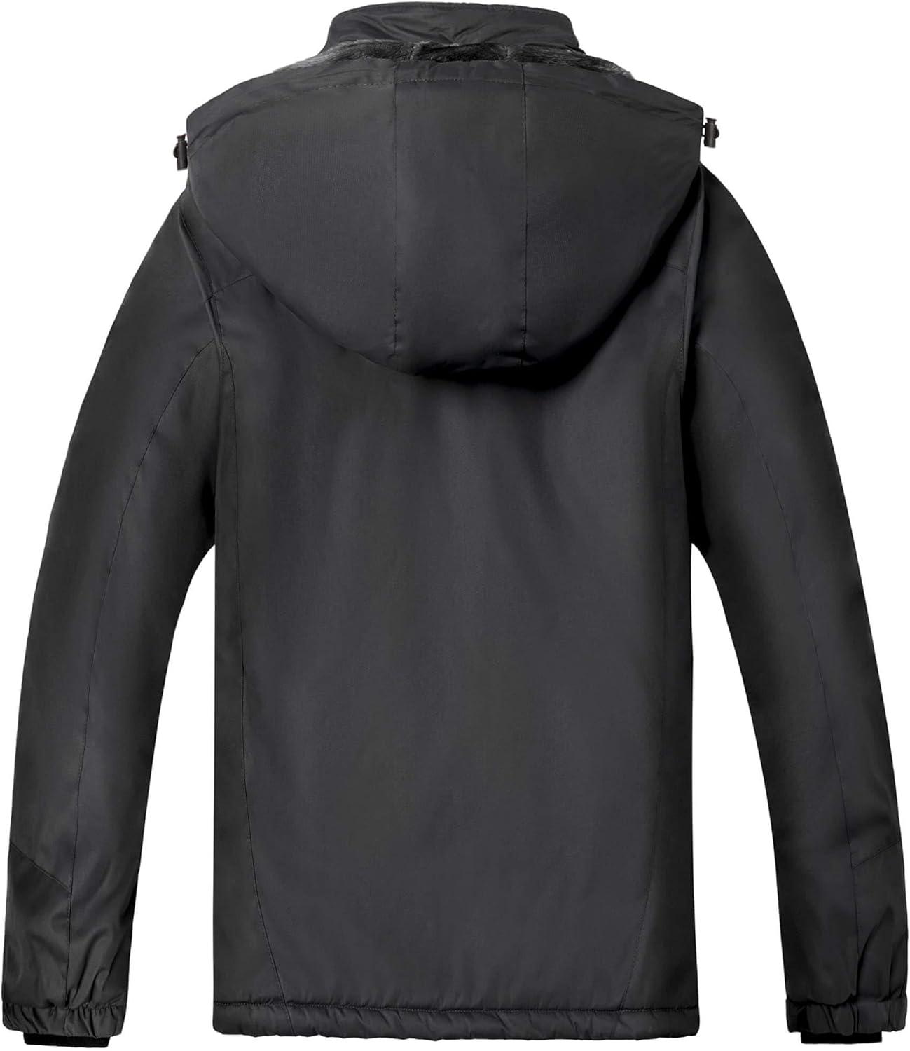 imageWULFUL Mens Waterproof Ski Jacket Warm Winter Coats Windproof Winter Jackets for Men Fleece Lined Windbreaker with Hood