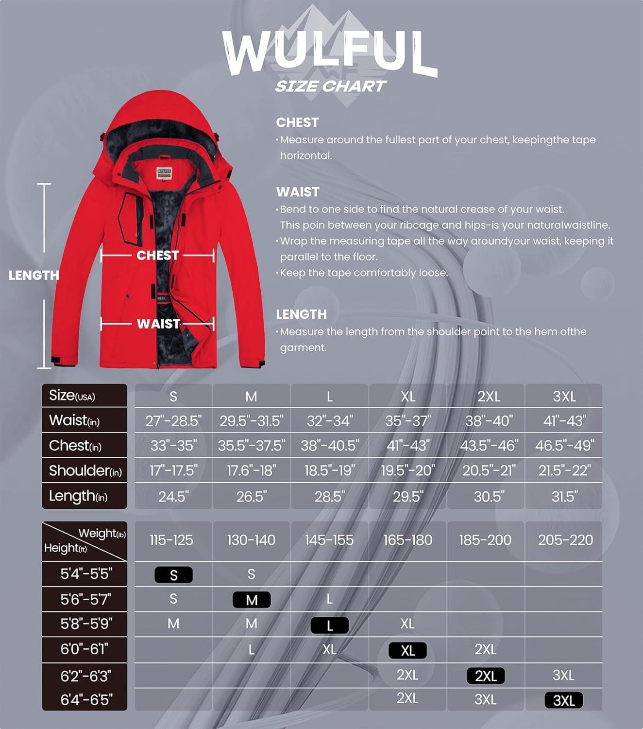 imageWULFUL Mens Waterproof Ski Jacket Warm Winter Snow Coat Mountain Windbreaker