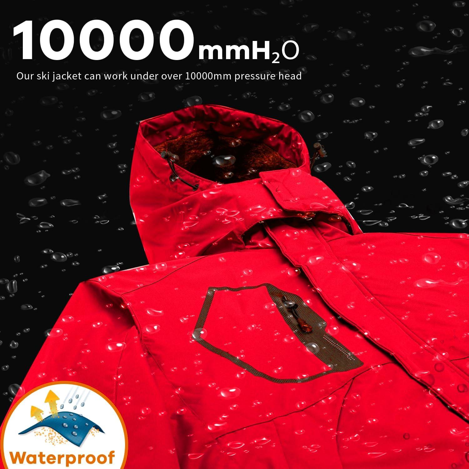 imageWULFUL Mens Waterproof Ski Jacket Warm Winter Snow Coat Mountain Windbreaker
