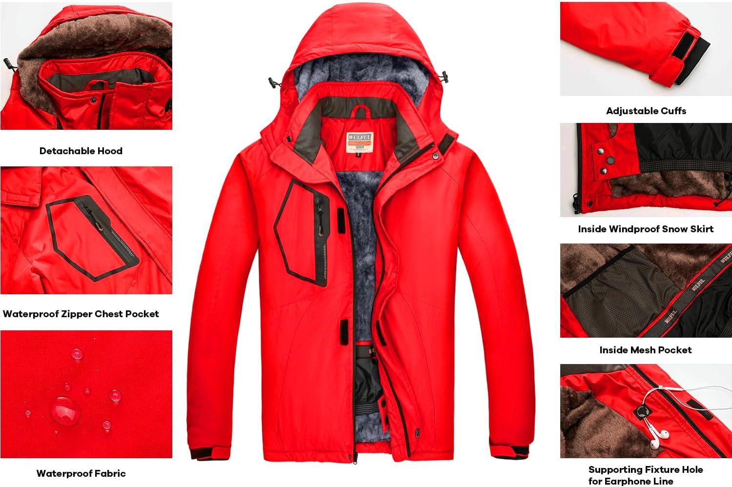 imageWULFUL Mens Waterproof Ski Jacket Warm Winter Snow Coat Mountain Windbreaker