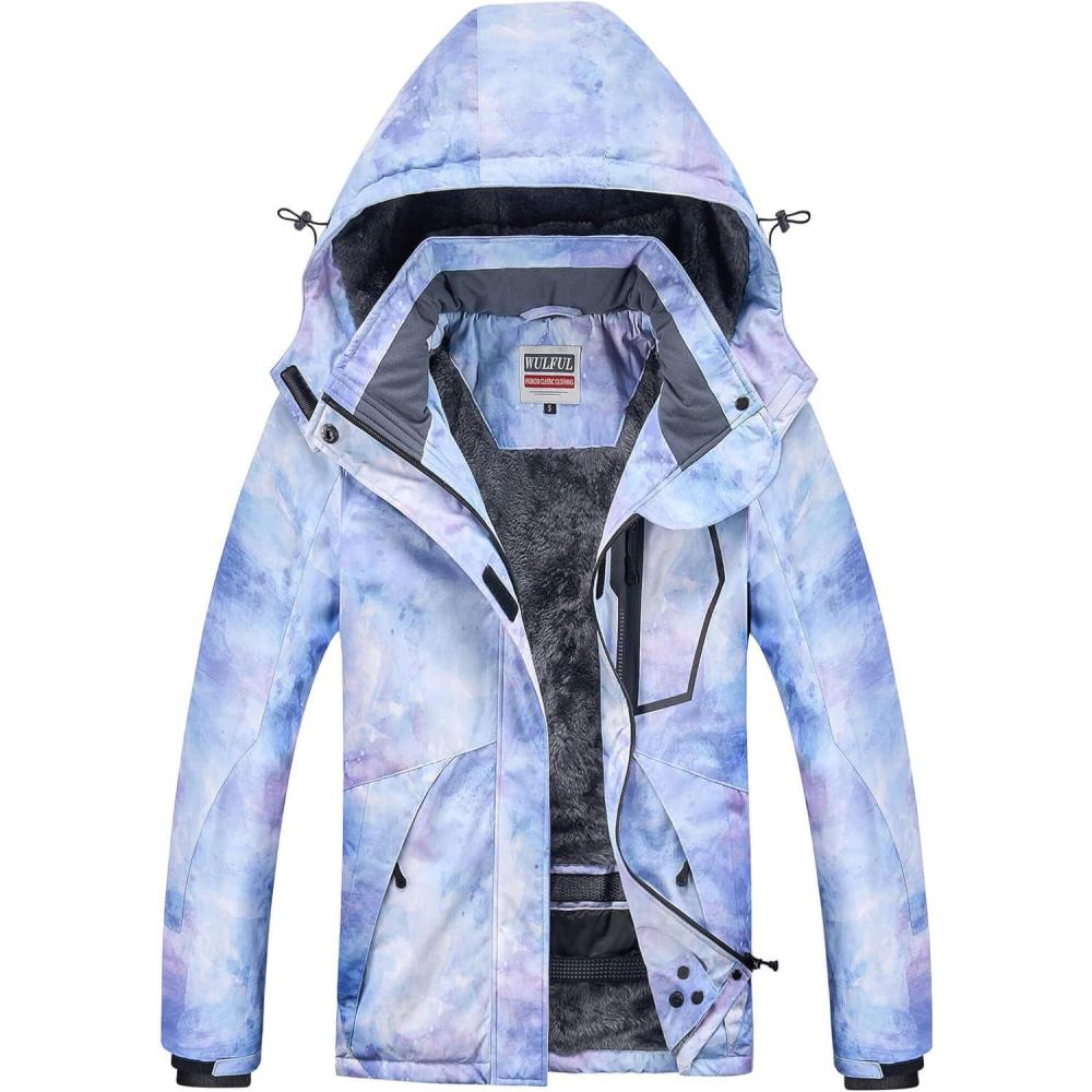 imageWULFUL Womens Waterproof Ski Jacket Warm Winter Coats Windproof Winter Jackets for Women Fleece Lined Windbreaker with HoodDigital Printing06n2