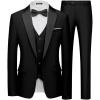 WULFUL Men’s 3 Piece Suits Slim Fit Tuxedo Suit Set One Button Shawl Lapel Blazer Jacket Vest Pants Set for Prom, Business(Black-notch Lapel)