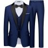 WULFUL Men’s 3 Piece Suits Slim Fit Tuxedo Suit Set One Button Shawl Lapel Blazer Jacket Vest Pants Set for Prom, Business(Navy-notch Lapel)
